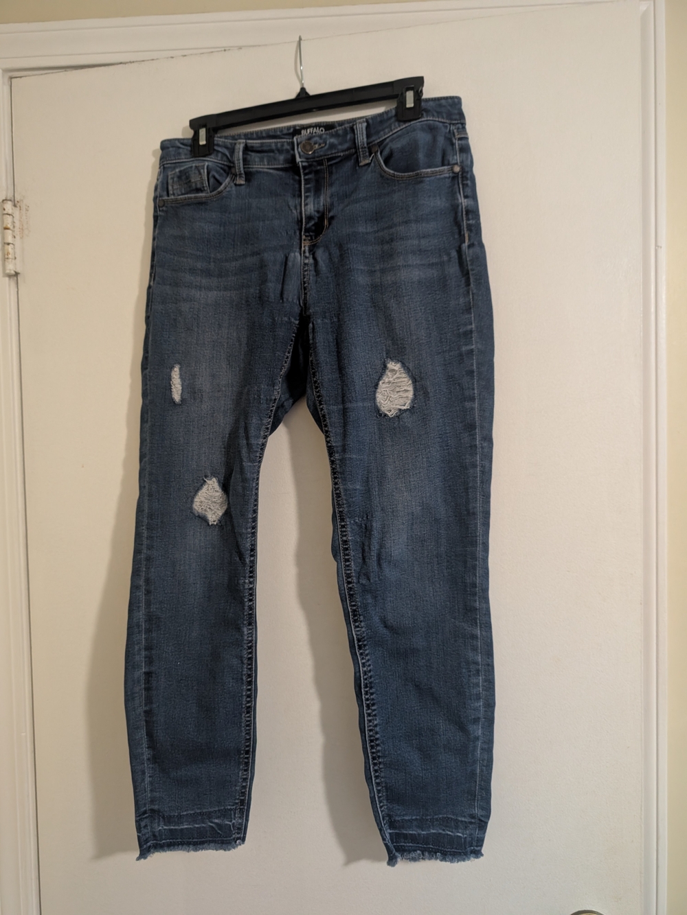 Buffalo David Bitton Jess Mid-Rise Rip & Repair Skinny Jeans Frayed Hem Size 6